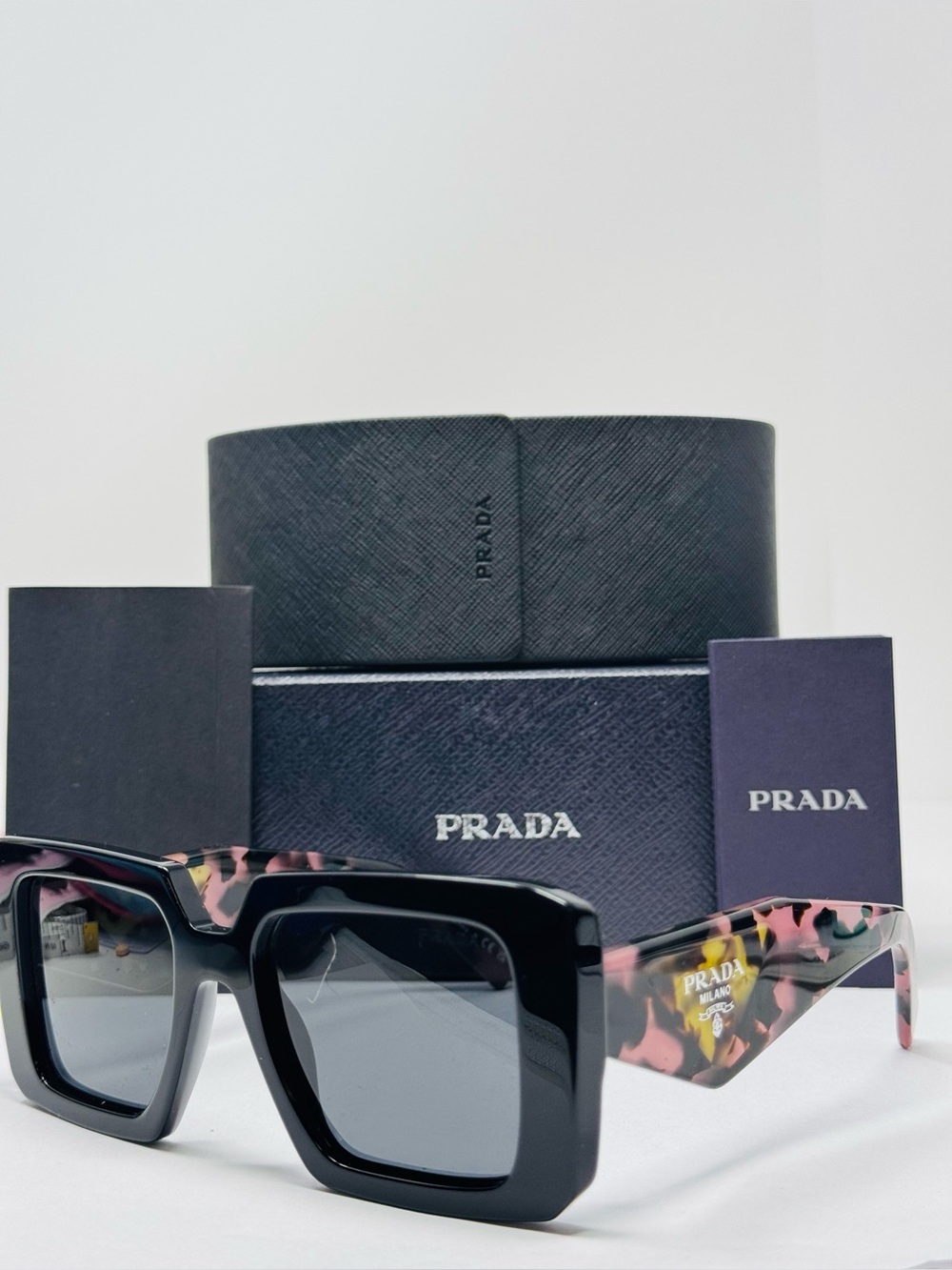 NEW Prada Black PR23YS SPR 23Y 1AB-5S0 Grey Lens Women’s Square 51 Authentic